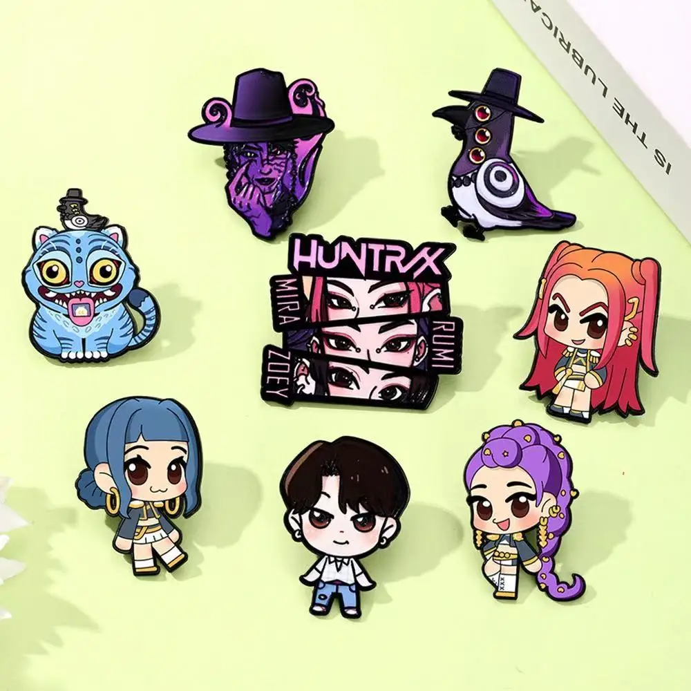 مجموعة دبابيس المينا KPop Demon Hunters، 8 قطع شارات بروش كرتونية من Rumi Mira Zoey Jinu لسترة الظهر، هدية عيد الميلاد