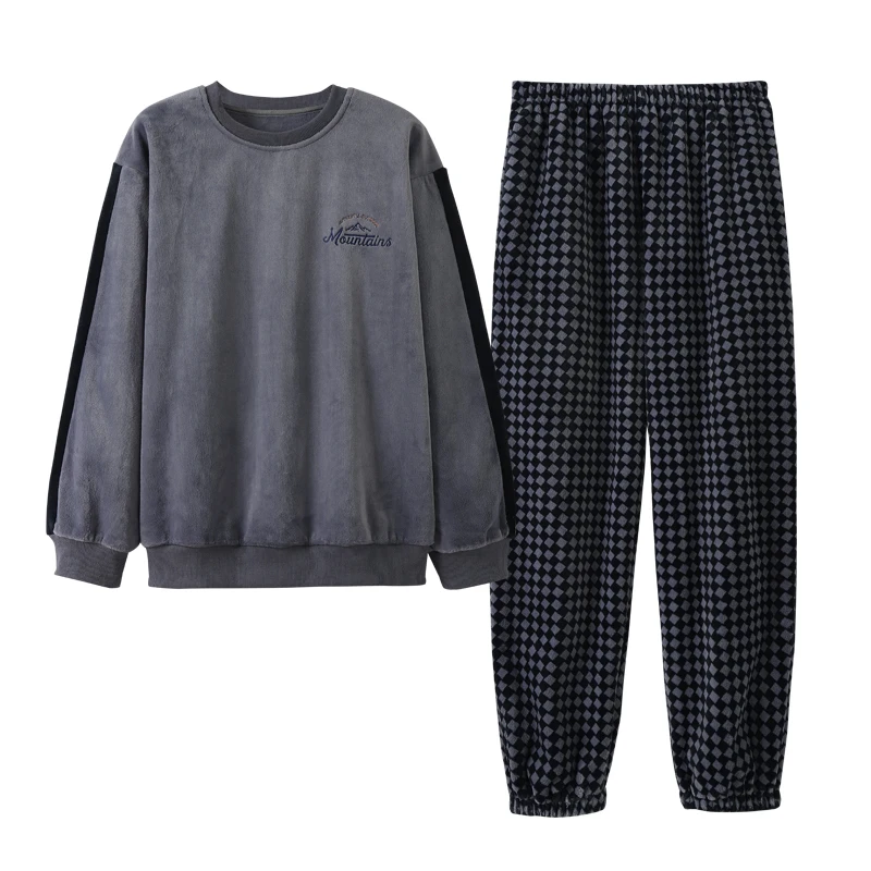 Flannel Pyjamas Người Đàn Ông Bộ Đồ Ngủ Mùa Đông Đặt Dài Tay Áo Dày Ấm Pijama Hombre San Hô Lông Cừu Pyjama Homme Ngủ