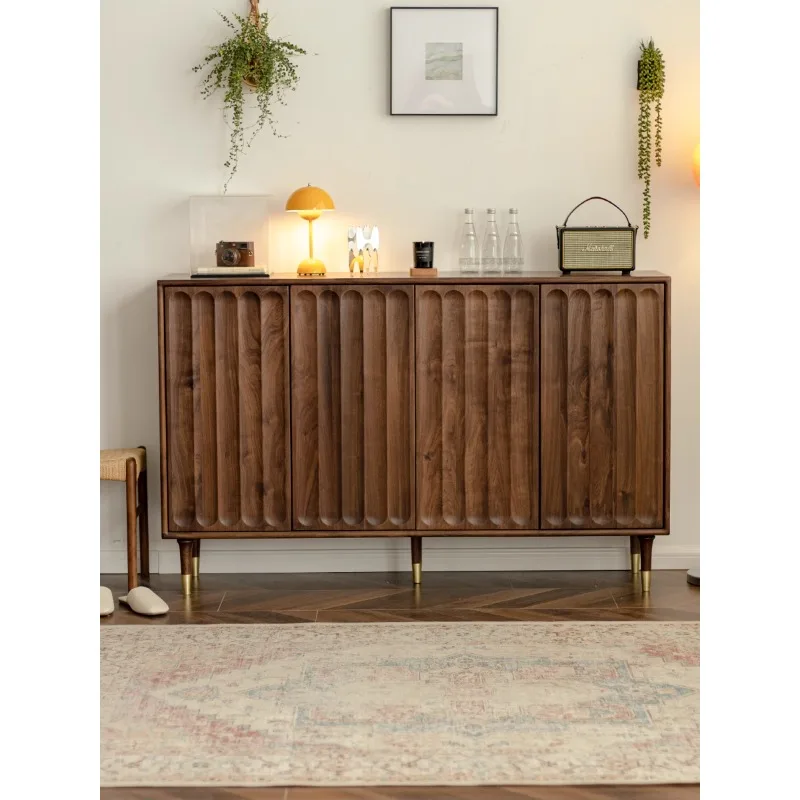 

Household large-capacity door storage cabinet, locker, black walnut solid wood Nordic entrance cabinet