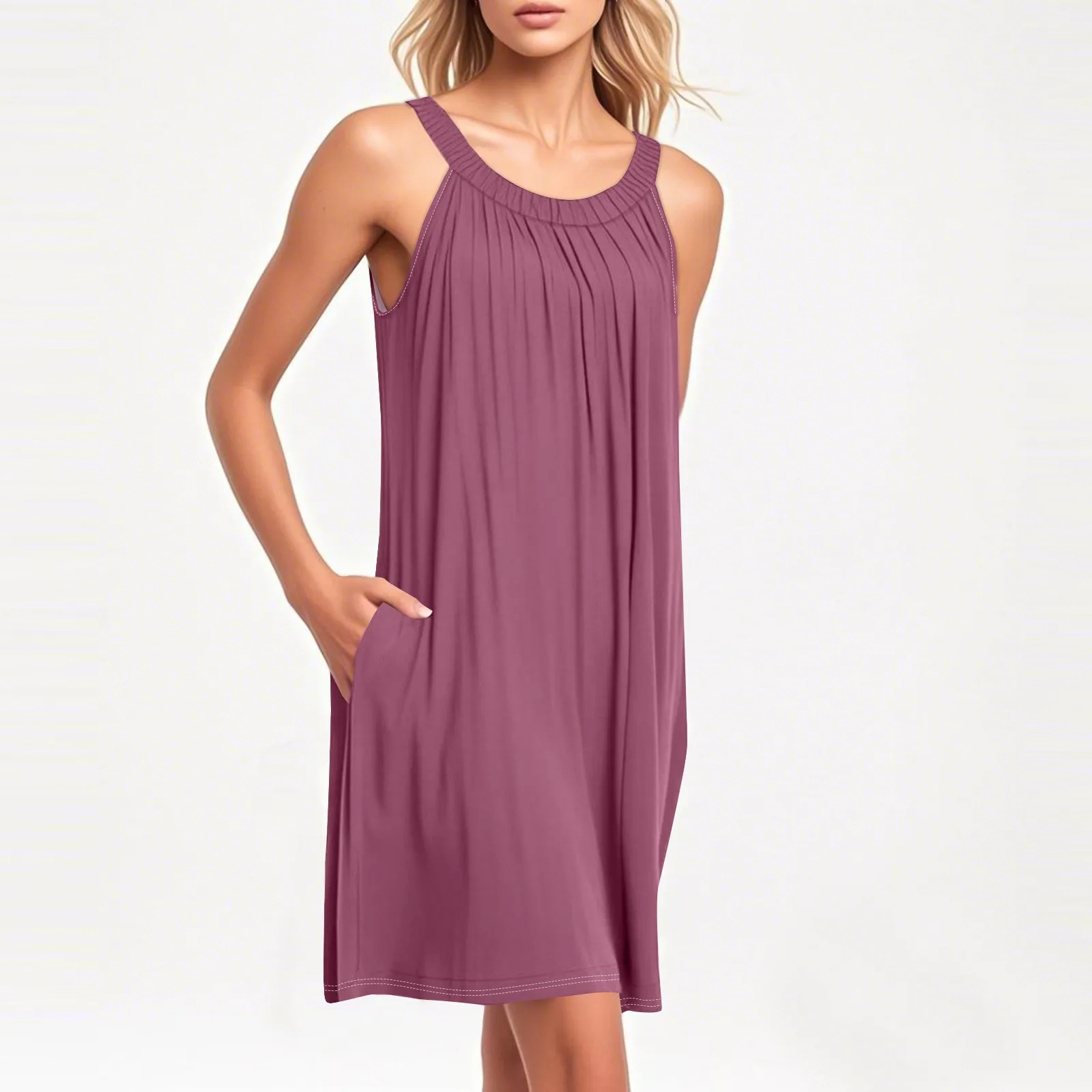 Women'S Beach Vest Casual Summer With Pocket Straps Solid Color Dress Elegant Women'S Dresses Vestidos Mujer Female Dress Roupas