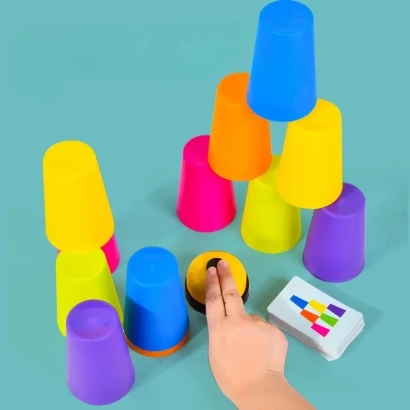 1 conjunto crianças montessori brinquedo pilha copo versus cartas de jogo de tabuleiro educacional iluminação intelectual cor cognição treinamento lógico