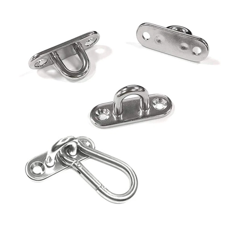 10 Pcs Stainless Steel Pad Eye Plate U Hook,10 Pcs Stainless Steel Snap Hook,Marine Hardware Staple Hook Loop With Screw