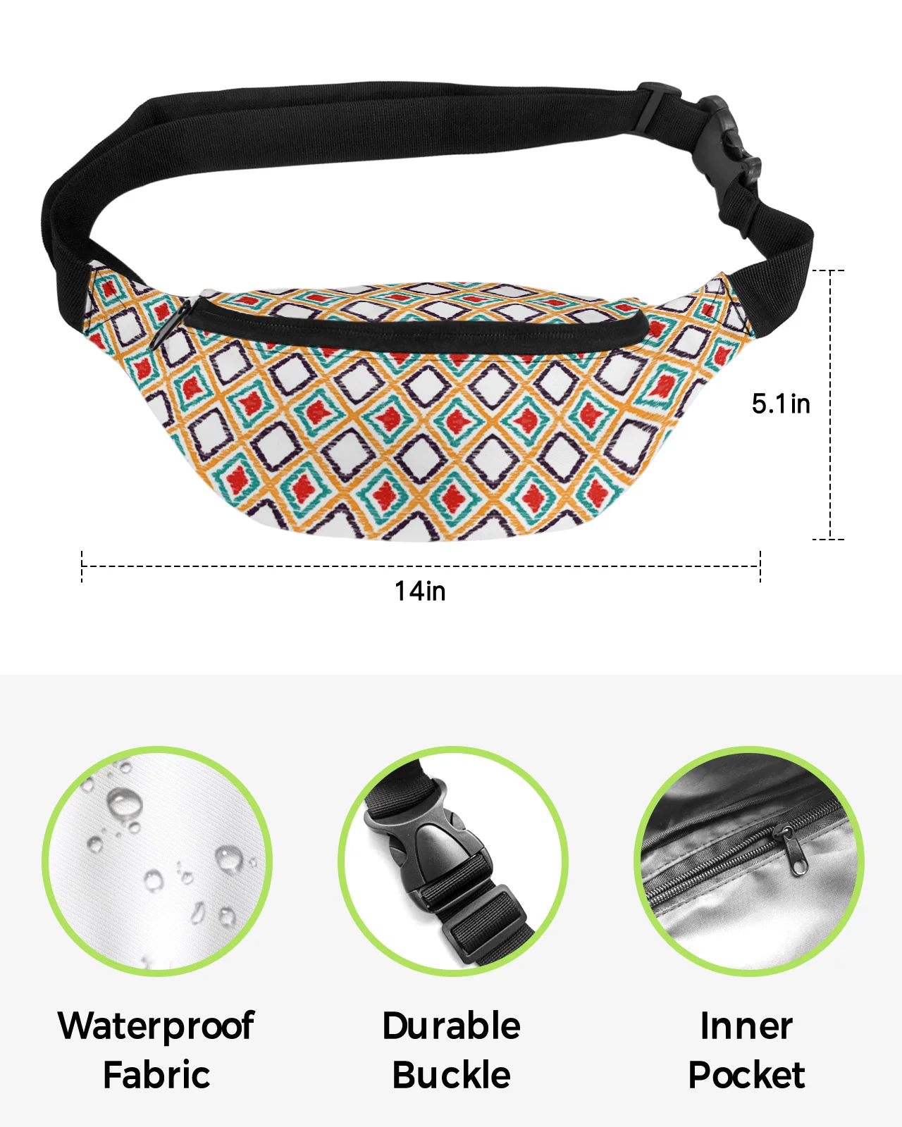 Bolsas de cintura geométrica boho para homens e mulheres, impermeável Fanny Pack, peito tiracolo, étnicas, aquarela, viagem