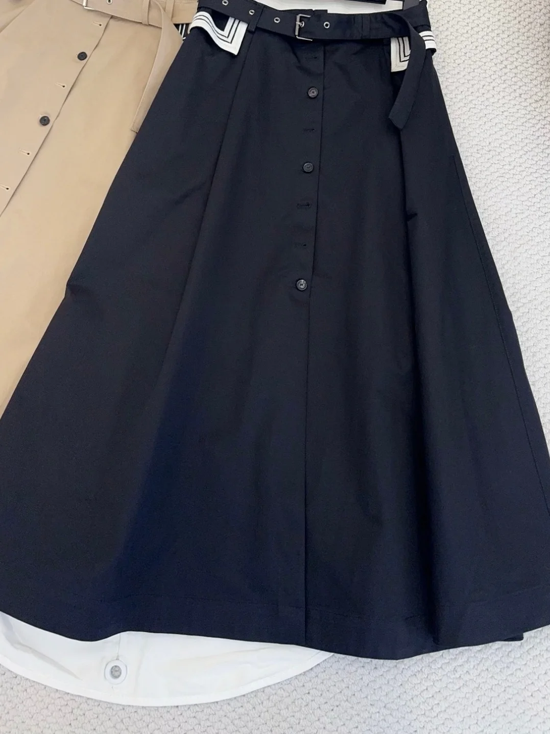 

Юбка А-силуэта с высокой талией и поясом, с большим оборотным подолом, стройнящая, с полосатым декором, новинка 2026 года, весенняя, хлопковая, женская