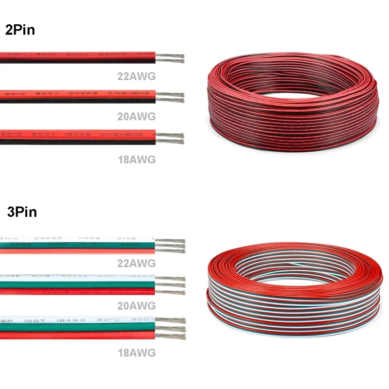 Cavo elettrico 2/3/4/5/6pin 22/20/18AWG cavo connettore LED cavo 5/10/20/50/100m cavo elettrico per striscia LED 3528 2835 RGB