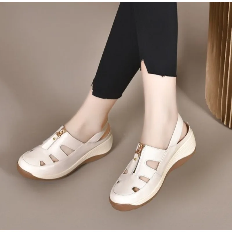 

Women Sandals New High Quality Buckle Strap Sandals Women New Closed Toe Office and Career Summer Solid Wedge Shoes for Women
