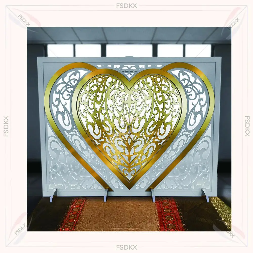 

Wedding Supplies Luxurious Golden Heart Shape Acrylic Arch Backdrop for Wedding Stage Backdrop Decoration