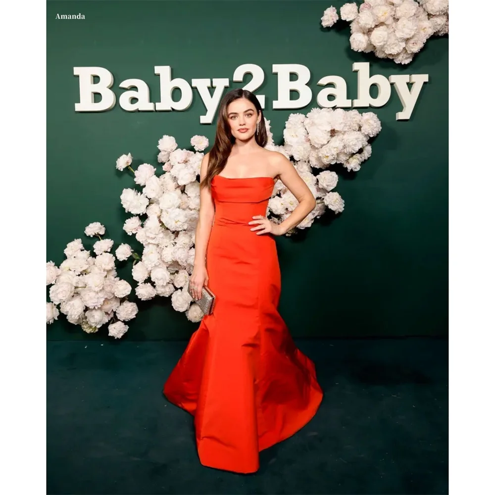 

Amanda Customized Red Mermaid Long Trailing Pleats Prom Dresses Strapless vestidos de noche Sleeveless Formal Evening 2025