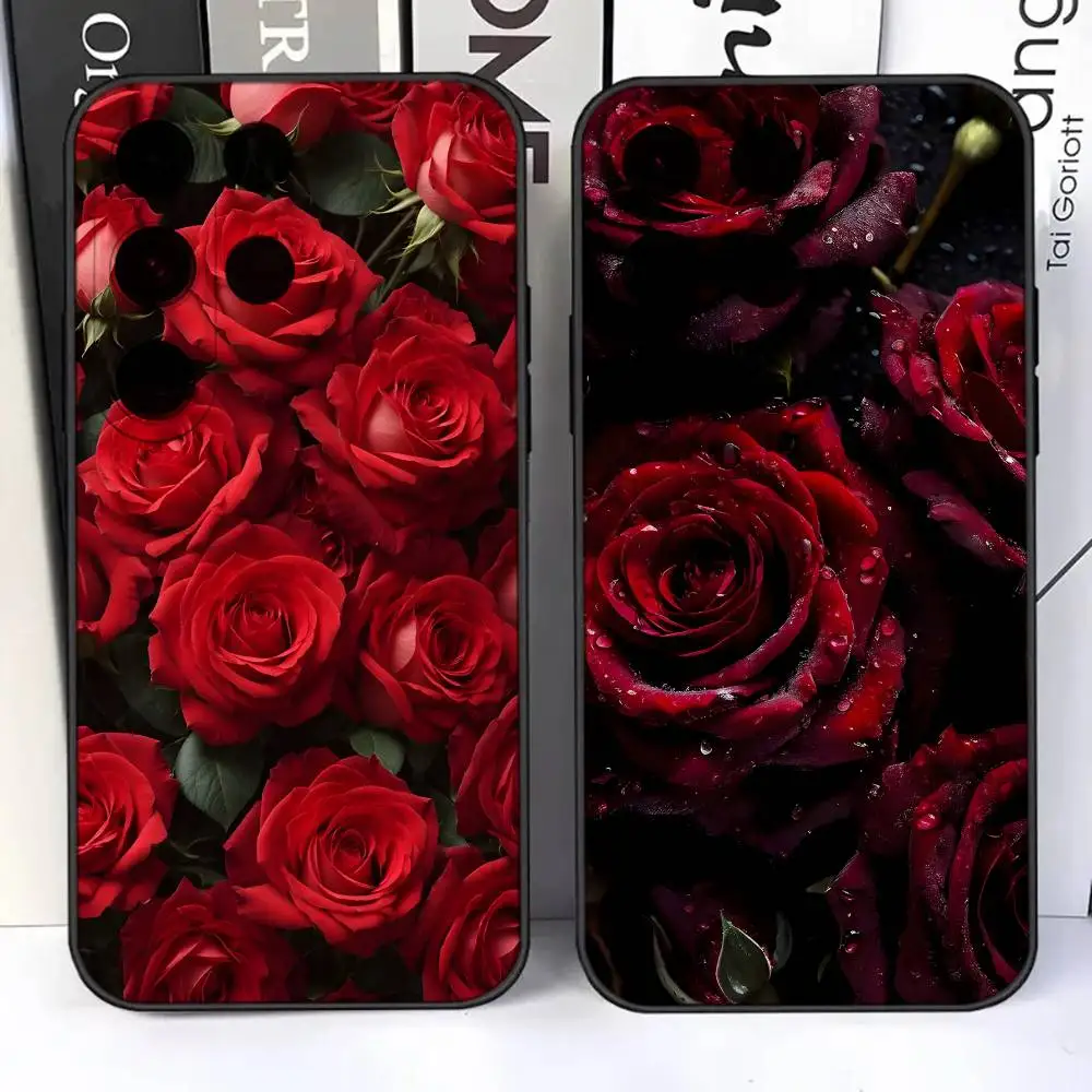 

Red Roses Romantic For Samsung S25,S24,Ultra,S20,S30,Plus,S22,S23,Ultra,Plus,5G Black Silicone Soft Case