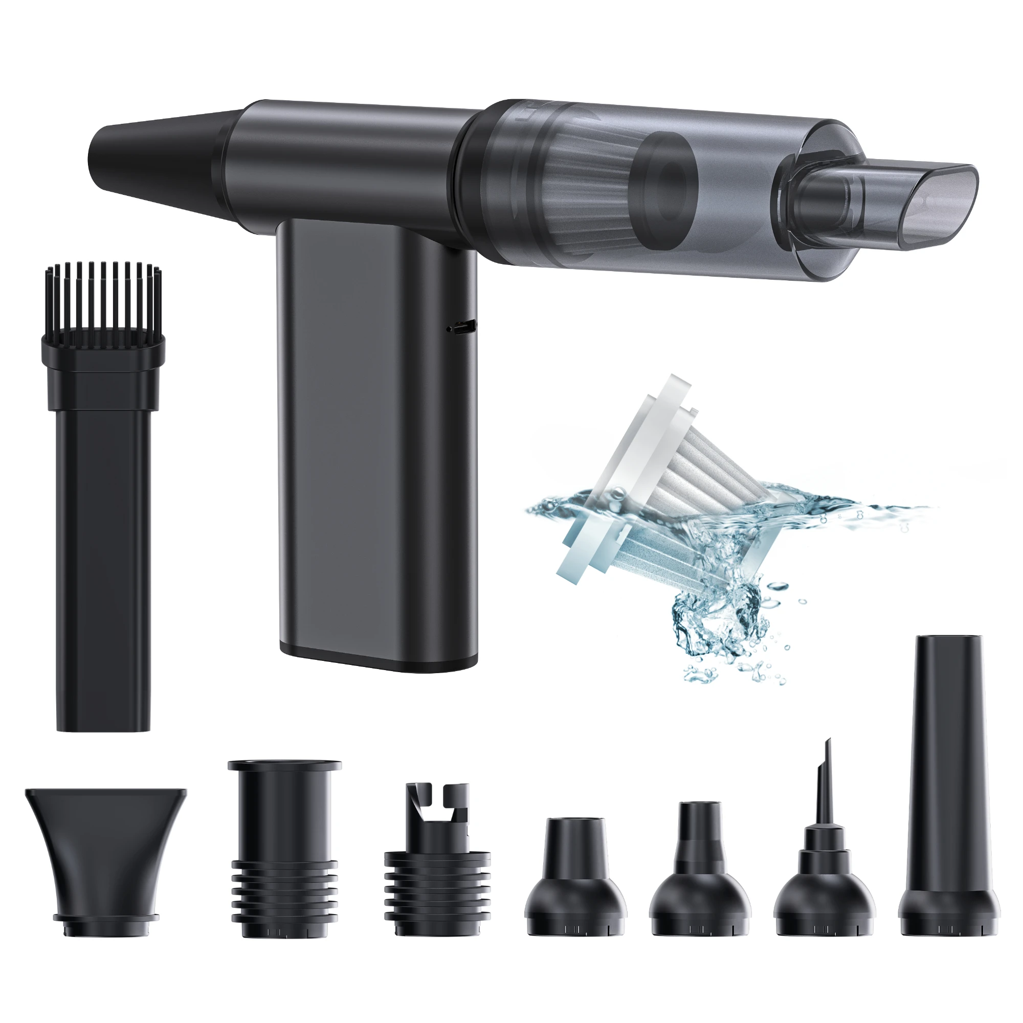 

Сжатый мини-портативный перезаряжаемый пылесос высокой мощности 8000 мАч 2 в 1, турбореактивный вентилятор, алюминиевый автомобильный домашний воздушный пылесос