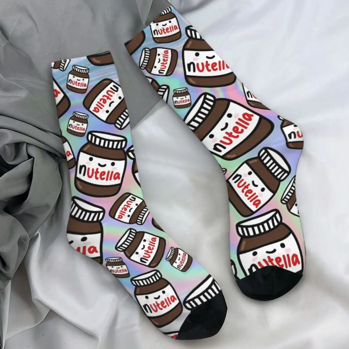 Women Men Socks Rainbow Italy Nutella Chocolate Jar Italian Stockings Winter Fashion High Quality Socks Cycling Anti Skid Socks