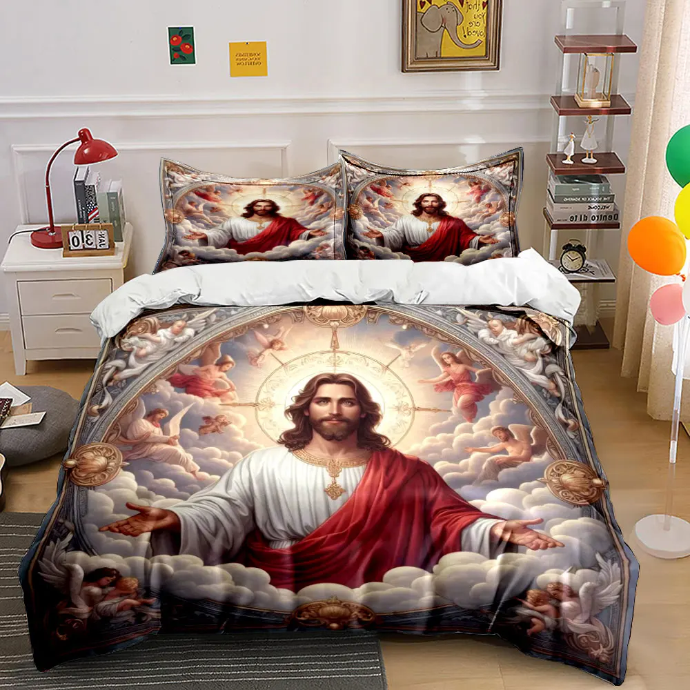 3pc Religious Style Duvet Cover Set Loving Jesus print Comforter Bedding Set 1 Duvet Cover+2 Pillowcases deco Bedroom Essential