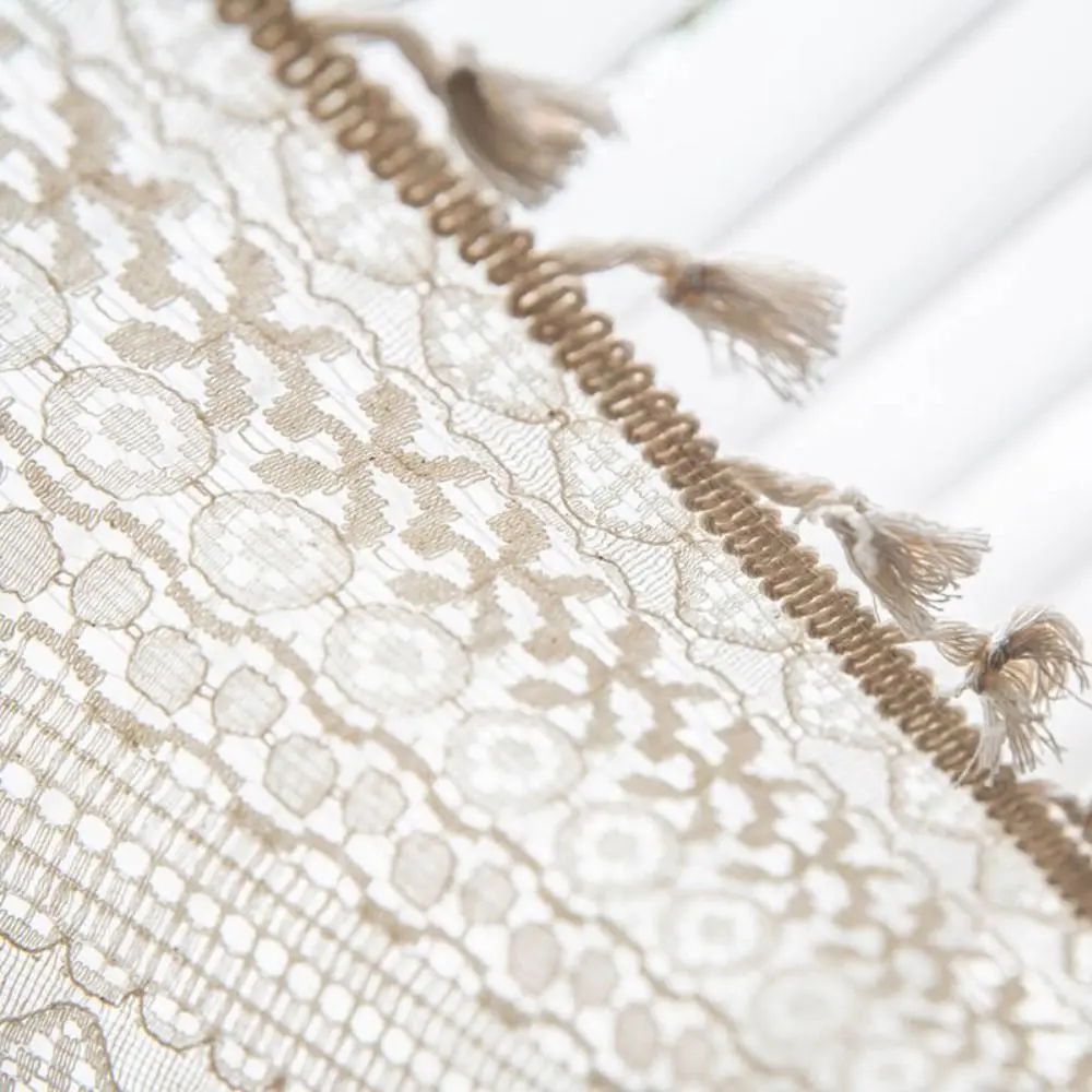 Elegant Translucent Crochet Curtain Tassels Multi Size Cotton Curtain Hollow Beige Hollow Curtain Drapes