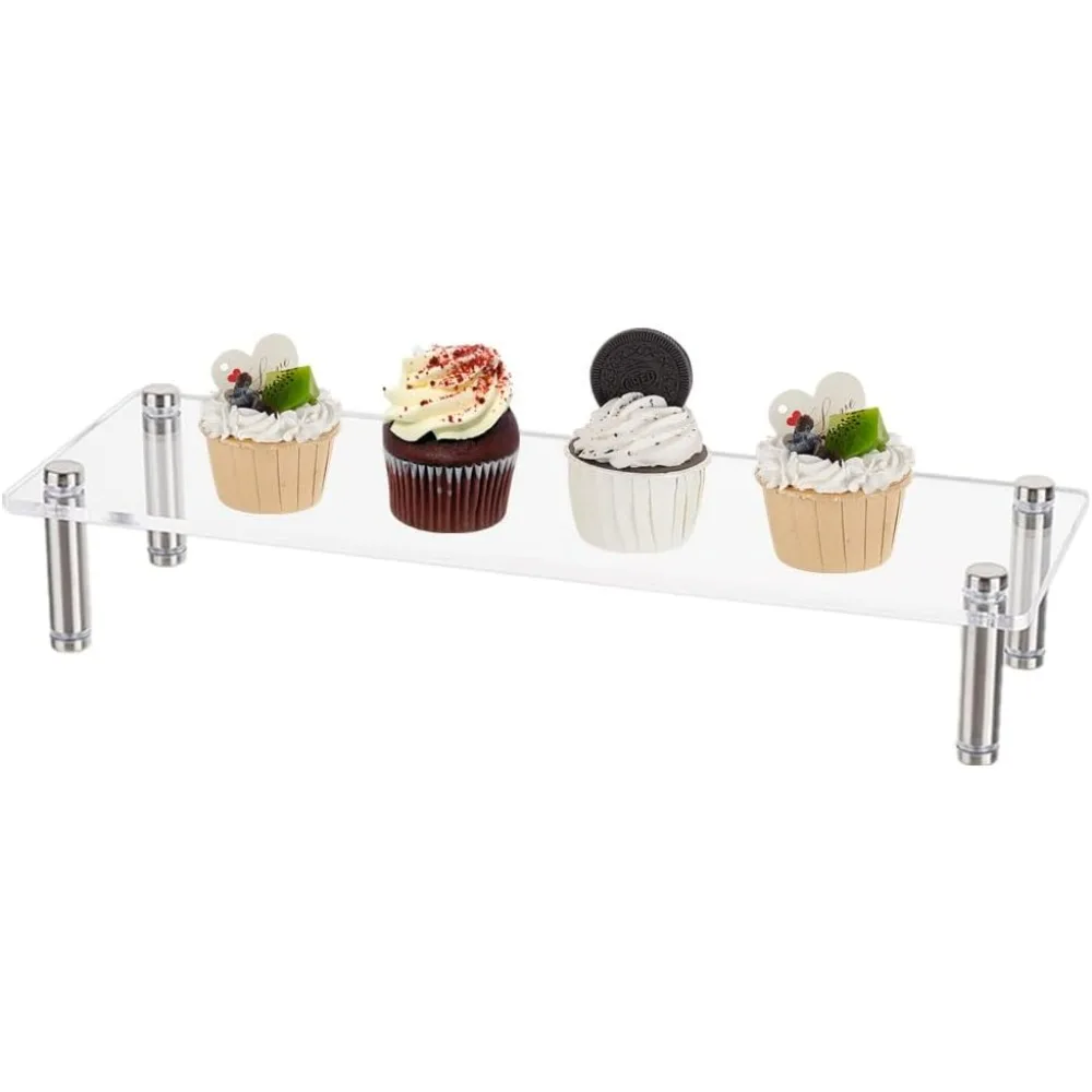 Rectangle Acrylic Cake Display Stand with 201 Stainless Steel Pillars Clear Mini Cupcake Organizer Holder Acrylic Riser