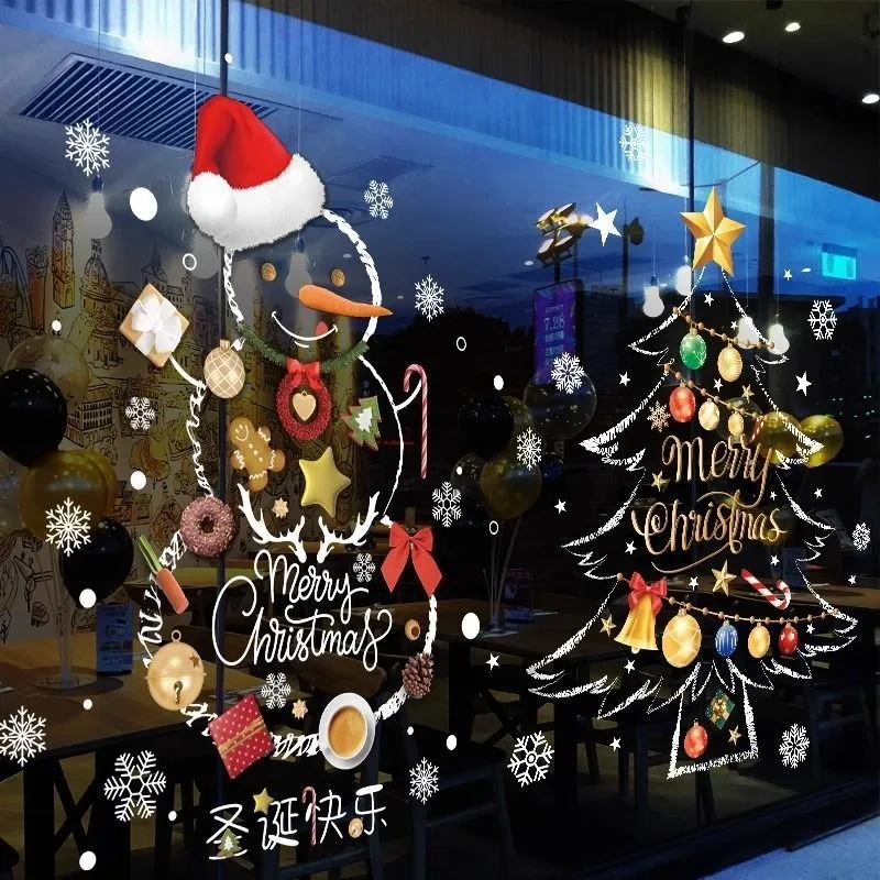 

Christmas Window Stickers Party Bar Shop Ornaments Tree Snowflake Window Stickers Reusable Xmas Santa Window Decal for Home 2025