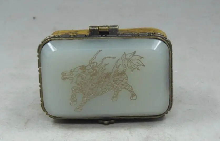 

Vintage Handmade Old Chinese White Jade Carving Dragon Jewelry Box