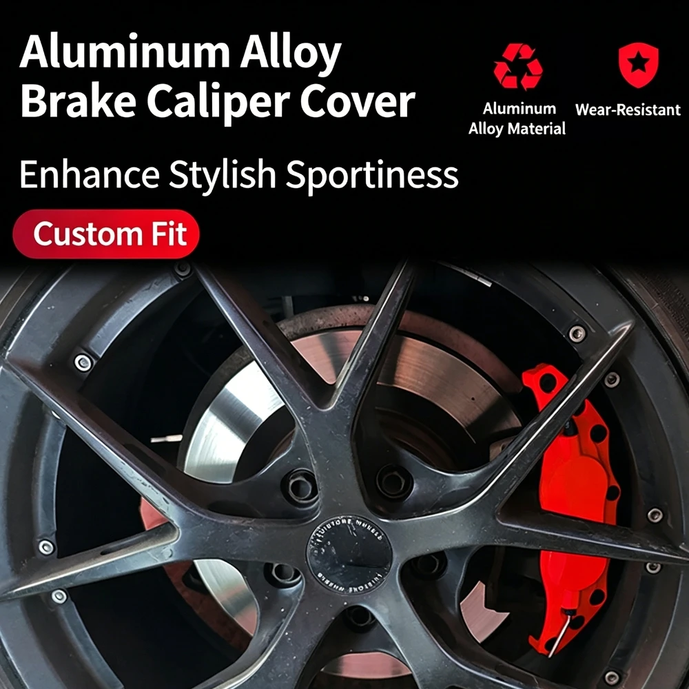 4Pcs Universal Metal Brake Caliper Covers Aluminum Alloy Front & Rear Wheel Hub Brake Caliper Anti Dust Protective Disc Shells