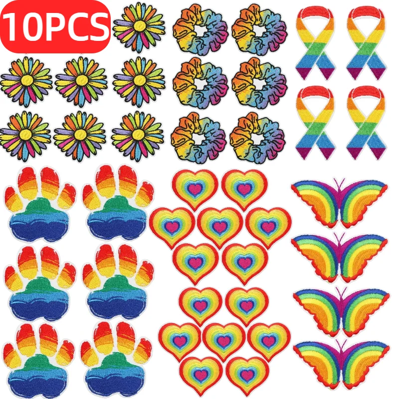 10PCS Wholesale Rainbow Pride Embroidered Patches LGBTQ Iron on Sew on Applique for Clothes Backpack Hat DIY Craft Accessories