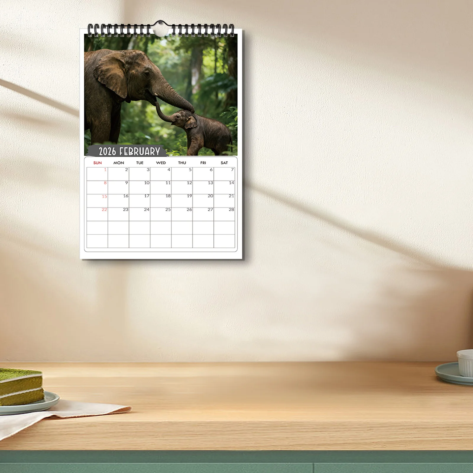1 قطعة تقويم جميل دافئ يعرض الفيل اللطيف ، مناسب لديكور المنزل ، مثالي لمحبي الحياة البرية ، هدية لطيفة للعام الجديد