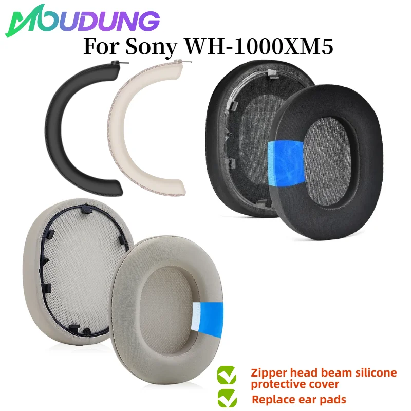 

MOUDUNG Replacement Protein skin Earpads/Silicone zipper head beam protective cover for Sony WH-1000XM5 Headphones