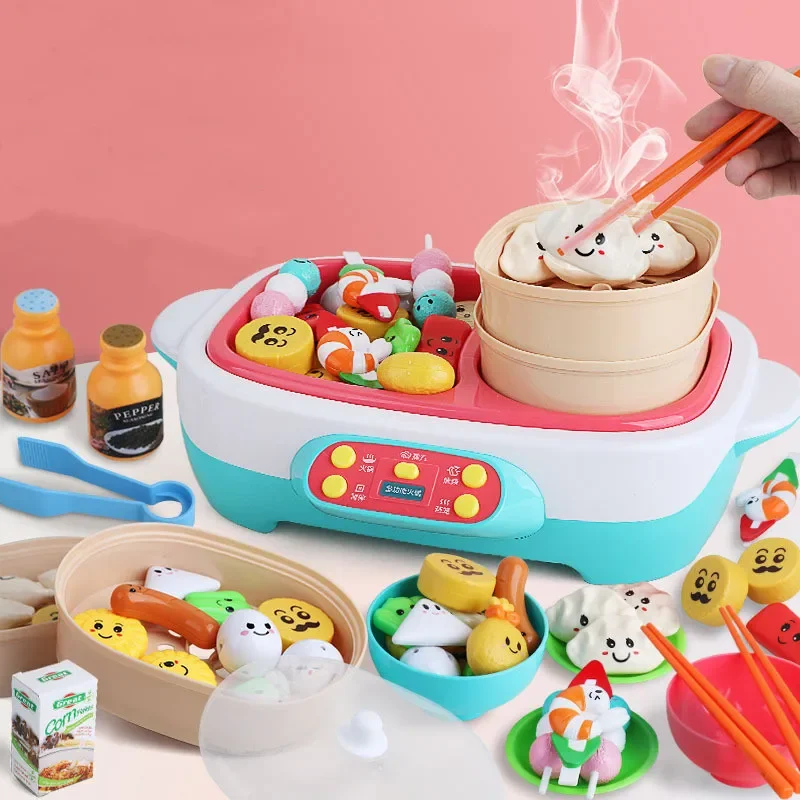 Simulação Música Spray Kids Hot Pot, Rotatable Churrasco Steamer, Itens de Cozinha, Play House, Brinquedo Interativo, Baby Birthday Gift