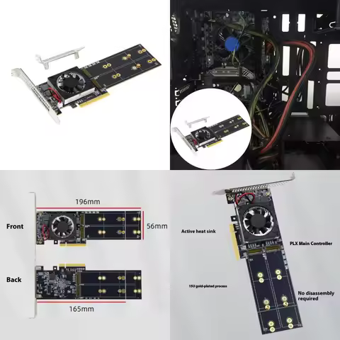 N1HD PCIe3.0 X16 Compatible Adapters 4 M.2 NVMe Slots 2242 to 22110 Support Aluminum Body