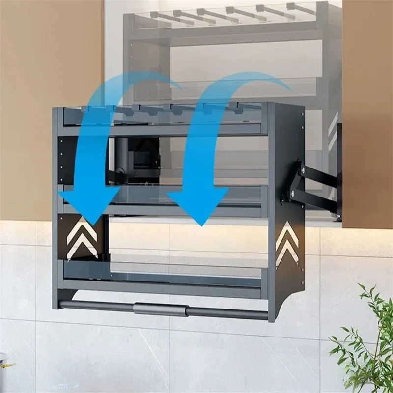 & Dropdown Lift Basket Three-Tier Aluminum Storage Kitchen CabinetSeasoning Organization Soft Close Mechanism Pull-Out Cabinet