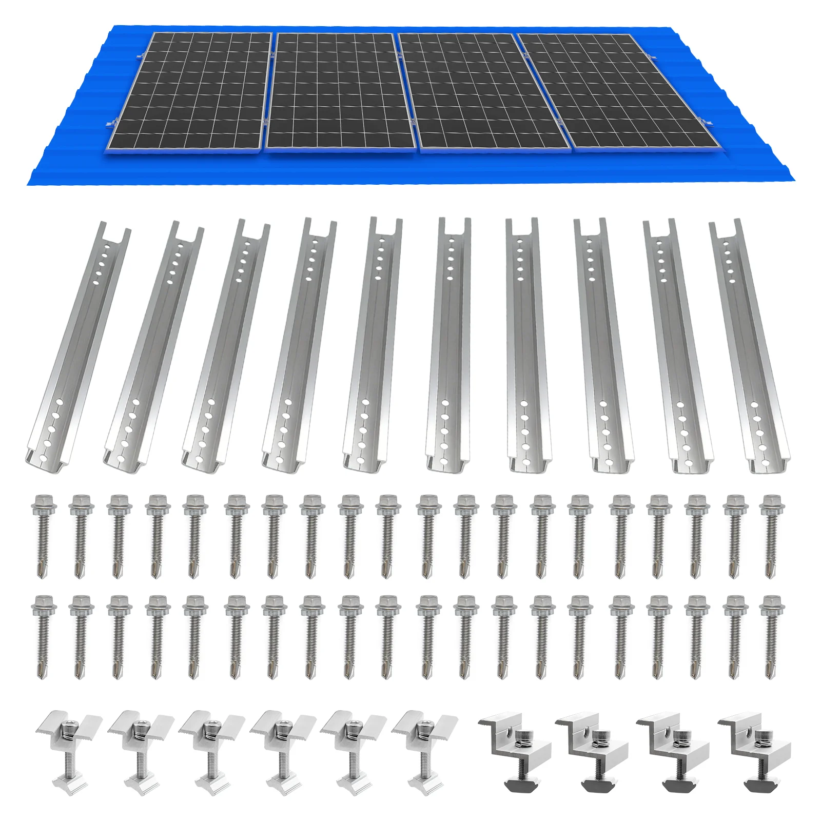 Kit di Montaggio per Pannelli Solari su Tetto, 10 Pezzi, Guide di Montaggio da 300mm per Pannelli Solari, Staffe per Fissaggio Moduli Fotovoltaici