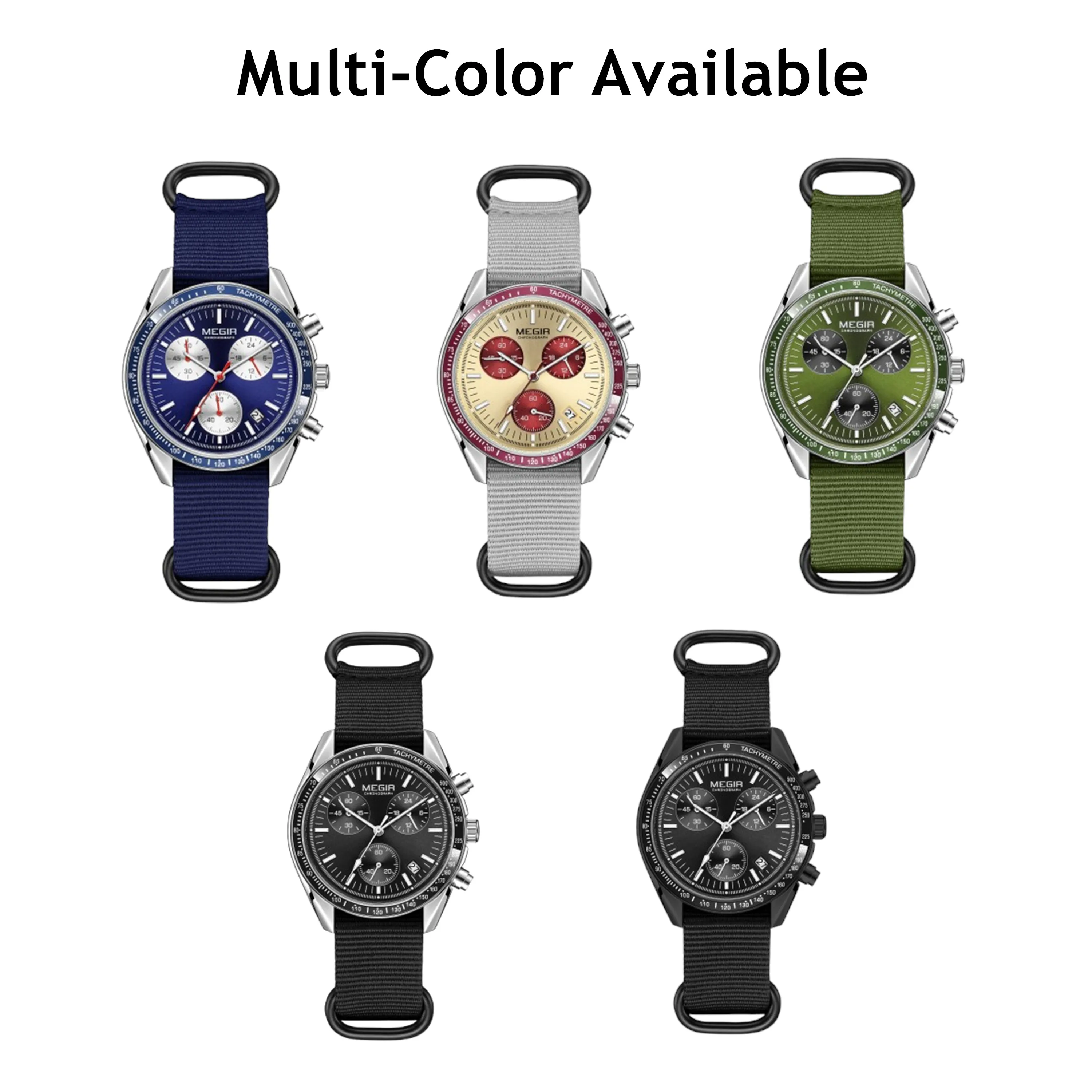 MEGIR كرونوغراف قماش حزام الرجال الرياضة ساعات كوارتز مقاوم للماء التقويم ساعة اليد عادية مع 24 ساعة Relogio Masculino #3