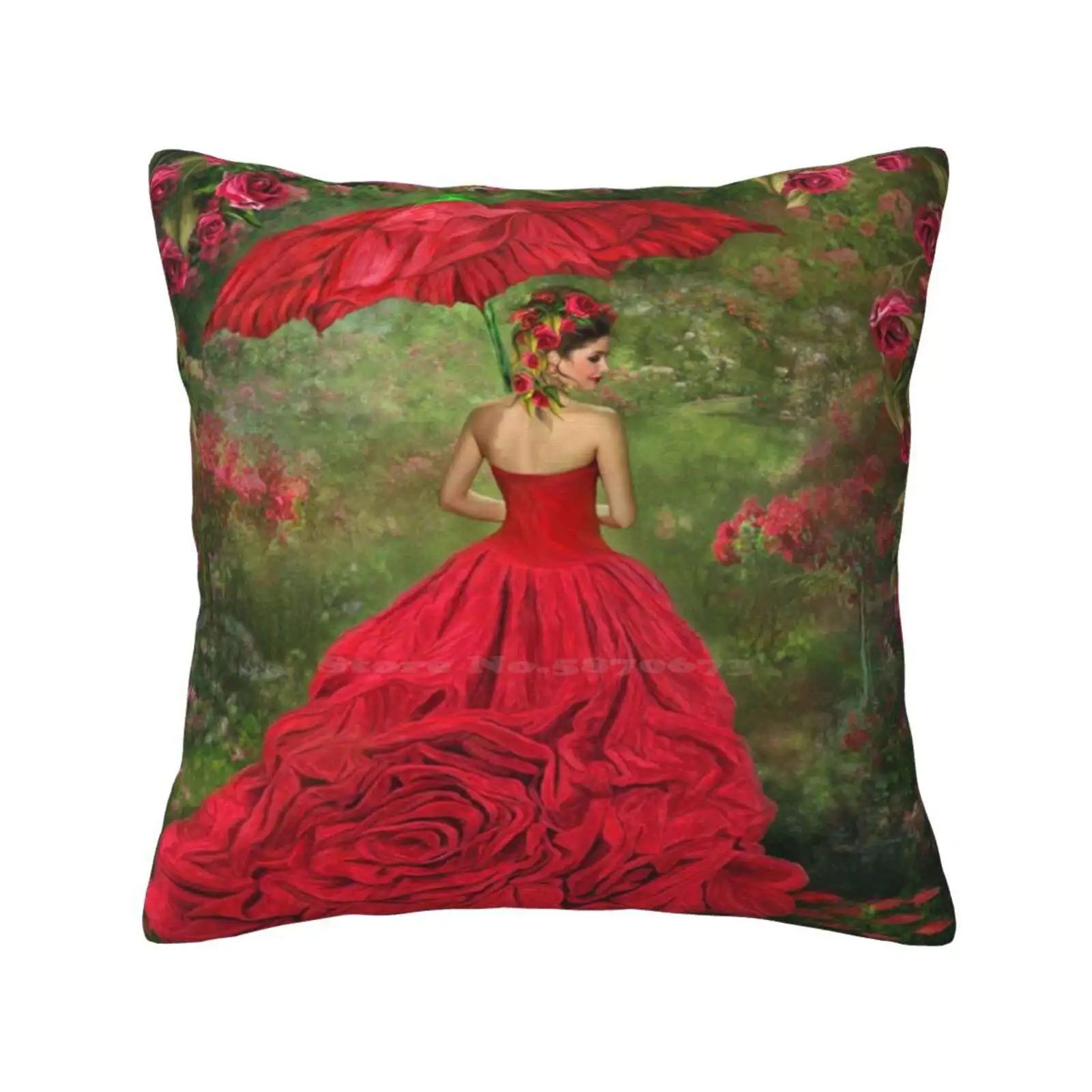 Woman In The Rose Gown Throw Cushion Pillow Cover Rose Garden Art Woman In Rose Art Rose Gown Art Flower Art Floral Art