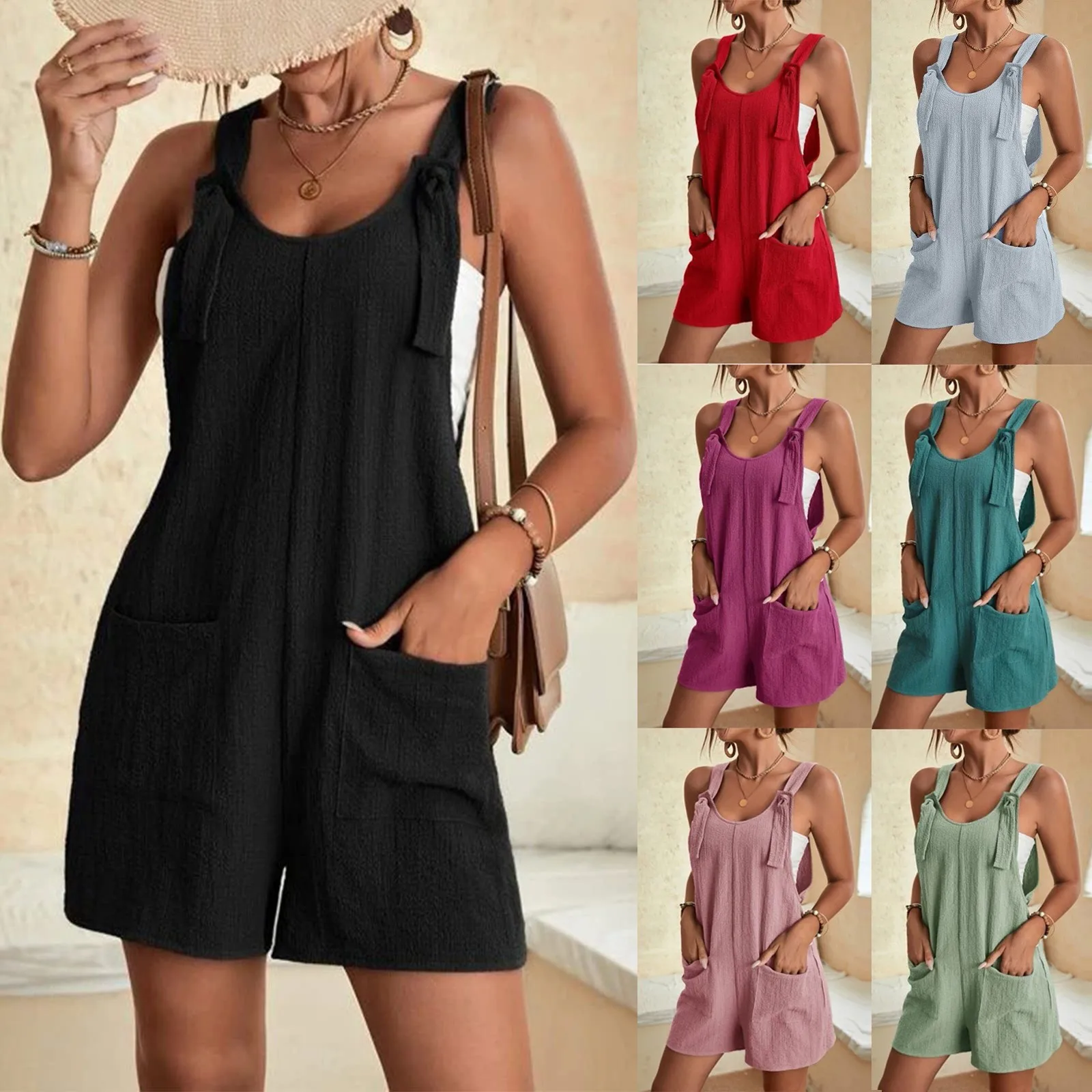 Women'S Shorts Jumpsuits Simple Classic Solid Fashion Casual One-Piece Pants With Pockets Leisure Vacation Comfy Rompers