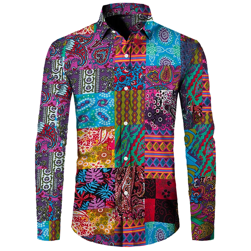 Long Sleeve Shirt For Men Paisley Pattern 3D Printed Retro Ethnic Style Shirt For Men Women Spring Autumn Breathable Shirt Tops