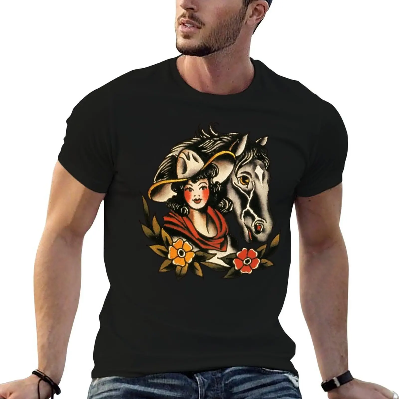 Cowgirl And Horse Tattoo T-Shirt t shirts designer t shirt man luxury essential t shirt T-shirt