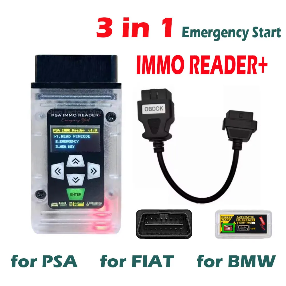 

3 IN 1 Immo Bypass Tool For Fiat For PSA For BMW OBD2 Key Simulator Emergency Start Force Ignition PIN Reader