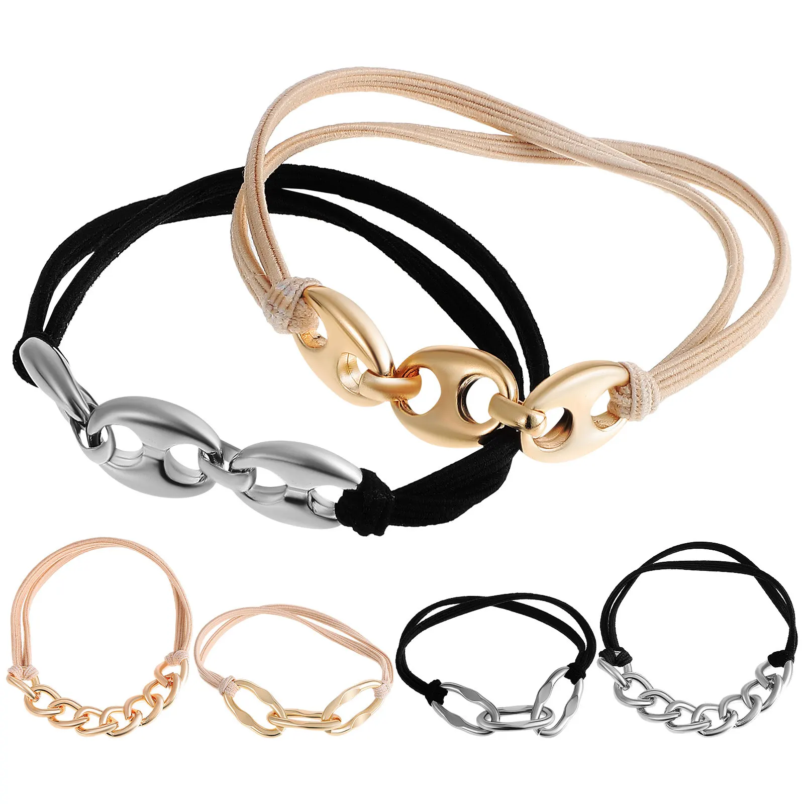 

6Pcs Hair Tie Bracelets Multipurpose Elastic Hair Bands Metal Ring Decoration for Women Girls Daily Casual Travel