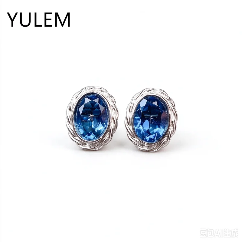 Oval Natural London Blue Topaz Stud Earrings S925 Silver Twist Rope Halo Setting Blue Gemstone Earring Brincos for Wedding Party