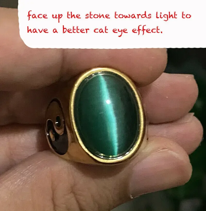 

Stainless Steel Men's Rings Size 7-13, Gold Plated Yin Ying Yang Cat Eye Stone Stainless Steel Ring