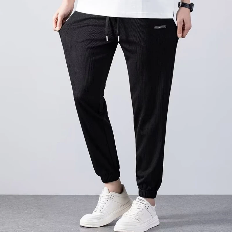

Summer men's cool casual pants no ironing straight leg pants thin loose breathable simple versatile plus size Haren sports pants