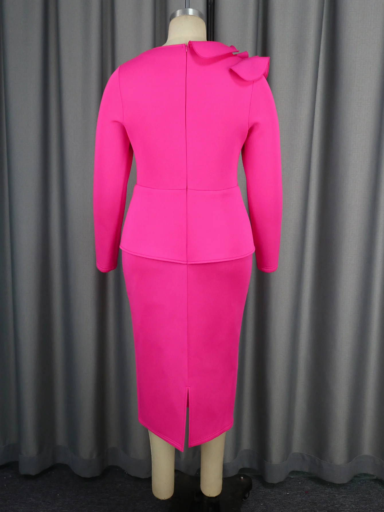 AOMEI-vestido de fiesta fucsia con volantes para mujer, cuello Irregular, manga larga, botones, elegante, Delgado, Formal, graduación, cumpleaños, talla grande