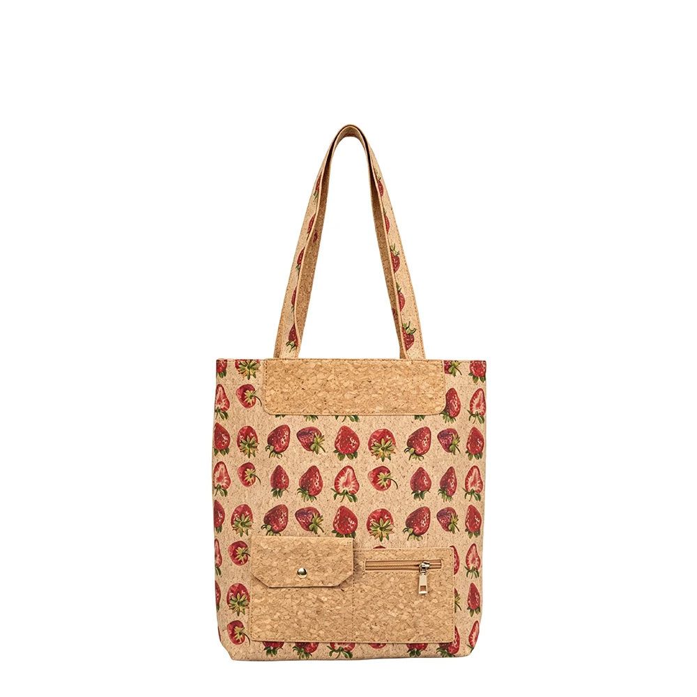 3pcs Shoulder Bags Women Cork Leather Geometry Patchwork Plain Large Capacity Vertical Style Zipper Decoration Shopping Bag