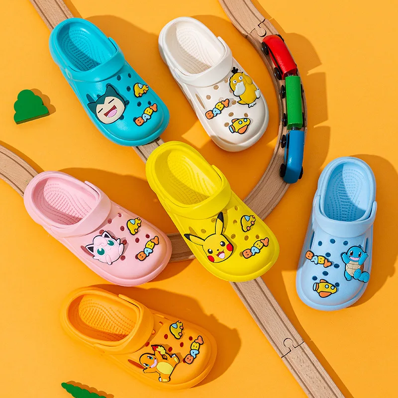 Cartoon Pokemon Anime Shoes Pikachu Jigglypuff Charmander Snorlax Kawaii Summer Home Slippers Beach Sandals Kids Cute Gift
