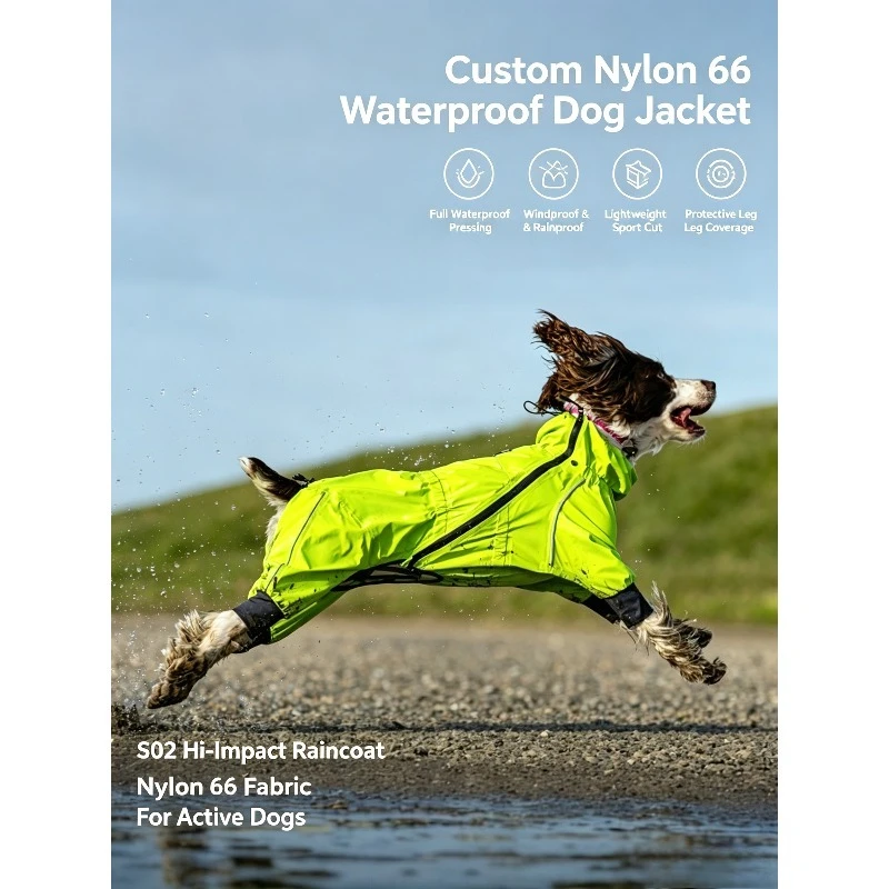 Waterproof Seam Sealed Dog Raincoat 4-Leg Full Wrap Dirty Resistant Outdoor Jacket for Border Collie Golden Retriever