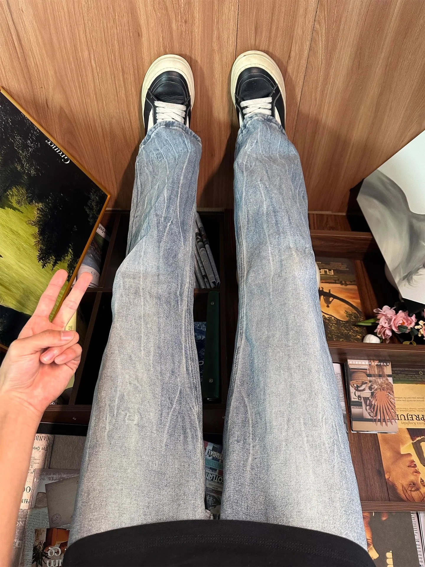 

Cleanfit Men's Denim Jeans Lightning Pattern High Street Sle Slim Straight Leg Micro Flare Pants Autumn Faion Cotton Blend