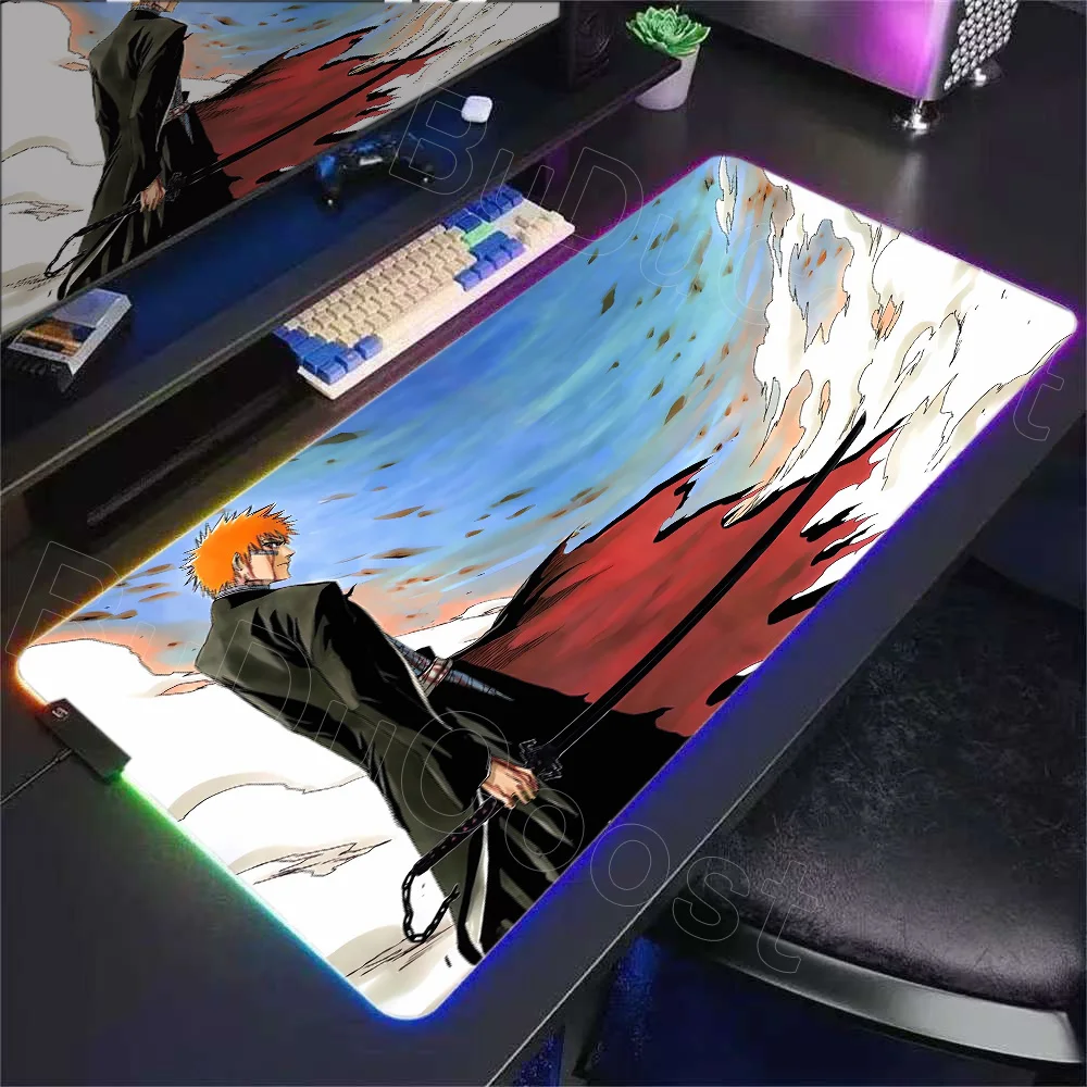 

Japanese Anime Cool Bleach RGB Mouse Pad Kurosaki Ichigo XXL Pc Gamer Non-slip Gaming Keyboard Office Home Accessories Mouse Mat