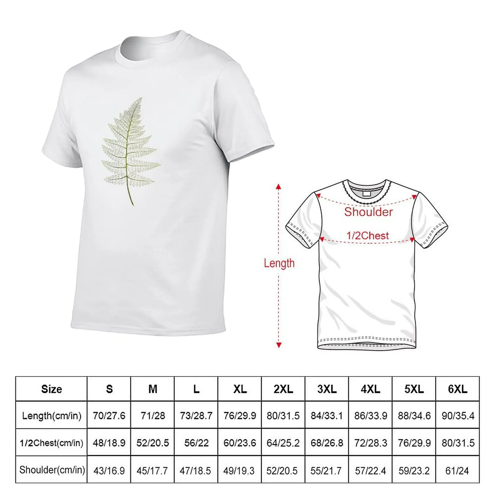 Green ferns pattern. Botanical illustration. T-Shirt summer clothes plus size clothes cotton t shirt men