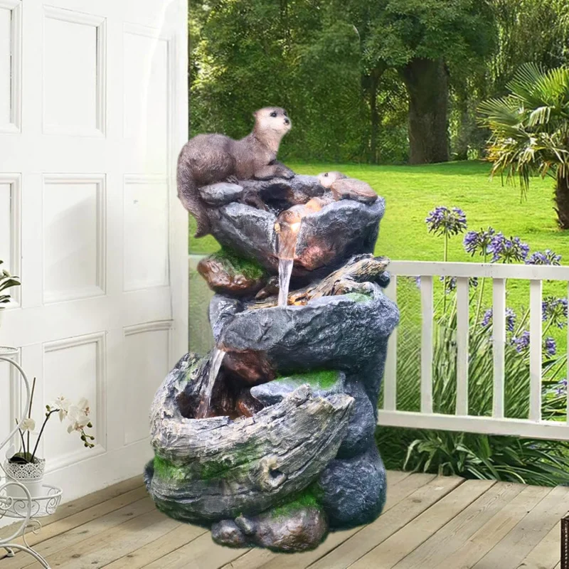 المناظر الطبيعية فناء قائم بذاته 3-طبقات المتتالية روك شلال نافورة قضاعة تمثال نافورة الماء في الهواء الطلق مع أضواء الولايات المتحدة الأمريكية