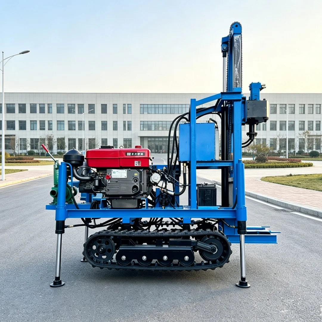 Customized Rubber Track Chassis Water Well Drill Rig, Household and Field Drilling Equipment