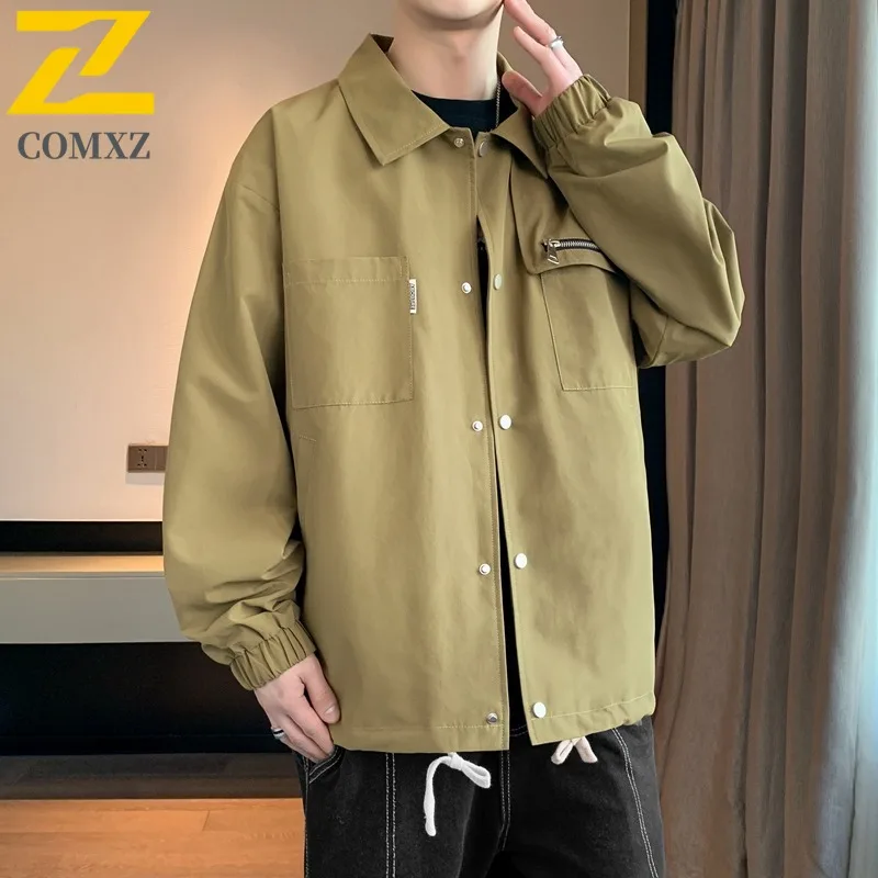 

COMXZ 2025 Men Spring Autumn American Vintage style Casual Waterproof Minimalist Versatile Shirt Jacket lightweight windbreaker
