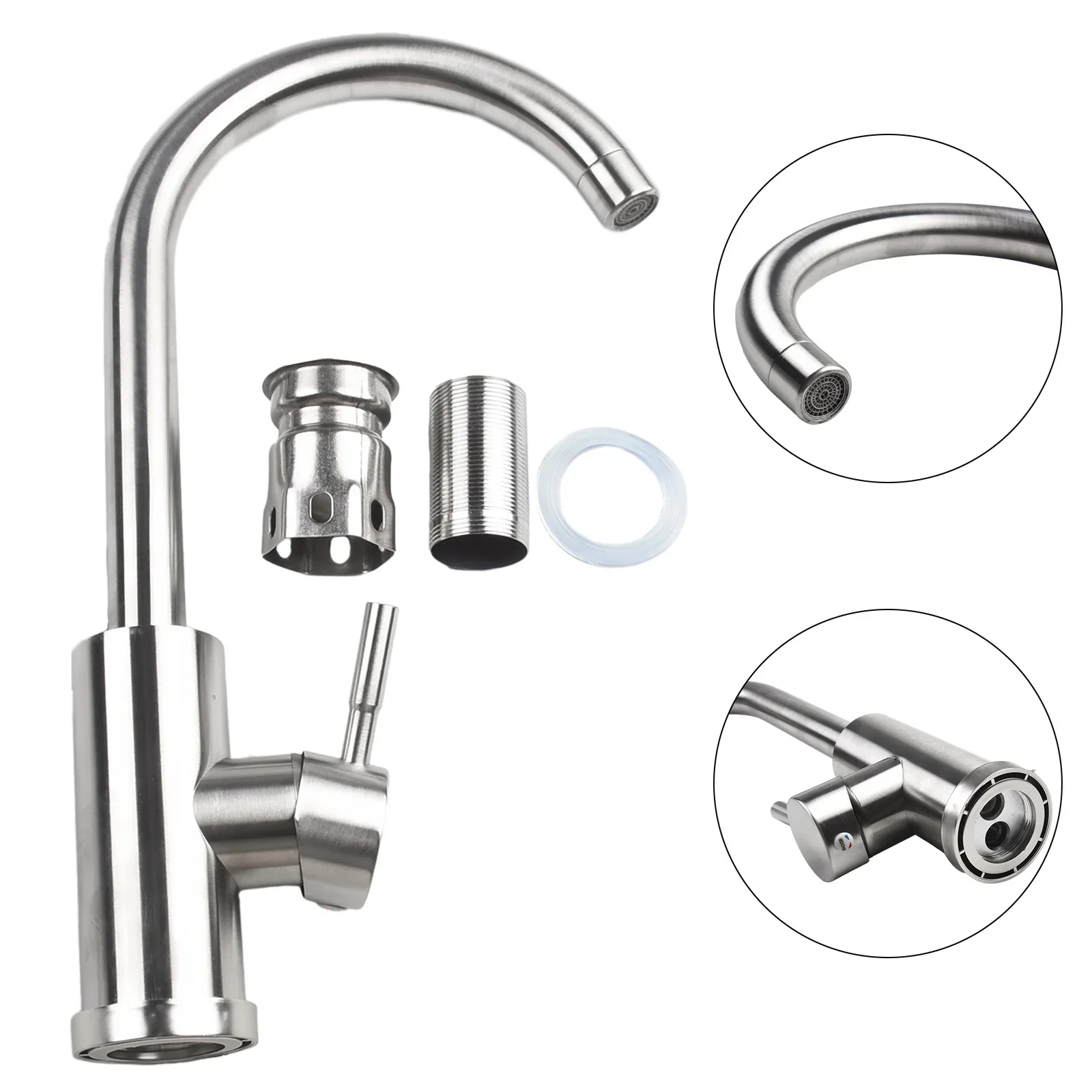 Single Handle Tap Kitchen Faucet Cold Hot Water Tap 2 Holes Stainless Steel Wear-resistant Anti-corrosion Ceramic Valve