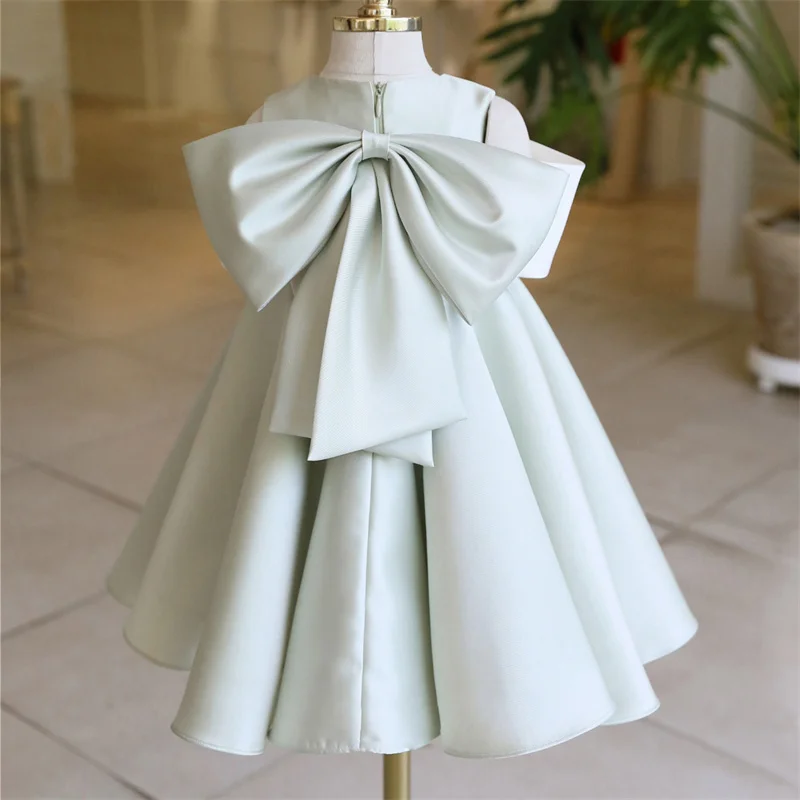 Baby Kids Princess Satin Bow Flower Girl Dress Children First Communion Dress Ball Gown Wedding Party Dress Birthday